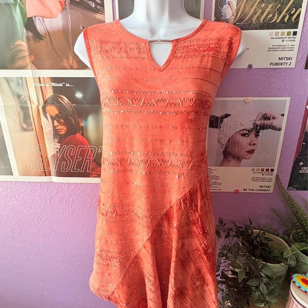 Coral Sequin Tunic Top